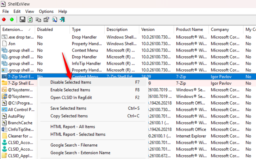 Desativando uma extensão Shell de terceiros usando o software ShellExView.