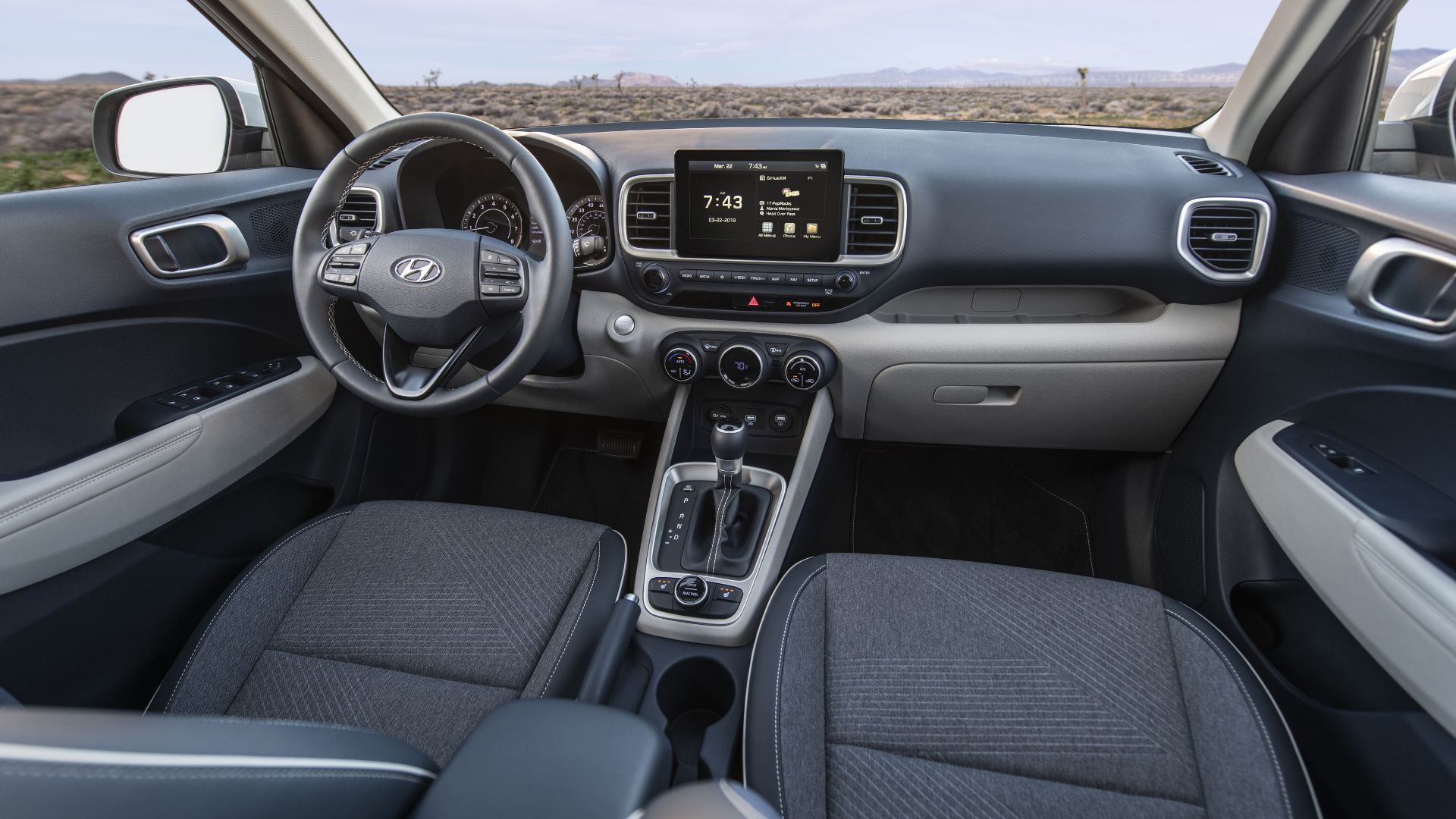 Shot of the dashboard and interior inside a 2026 Hyundai Venue.