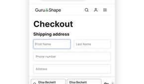 A mobile view showing an e-commerce checkout page with shipping address fields and a keyboard.