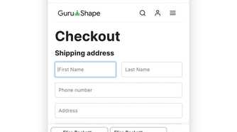 A mobile view showing an e-commerce checkout page with shipping address fields and a keyboard.