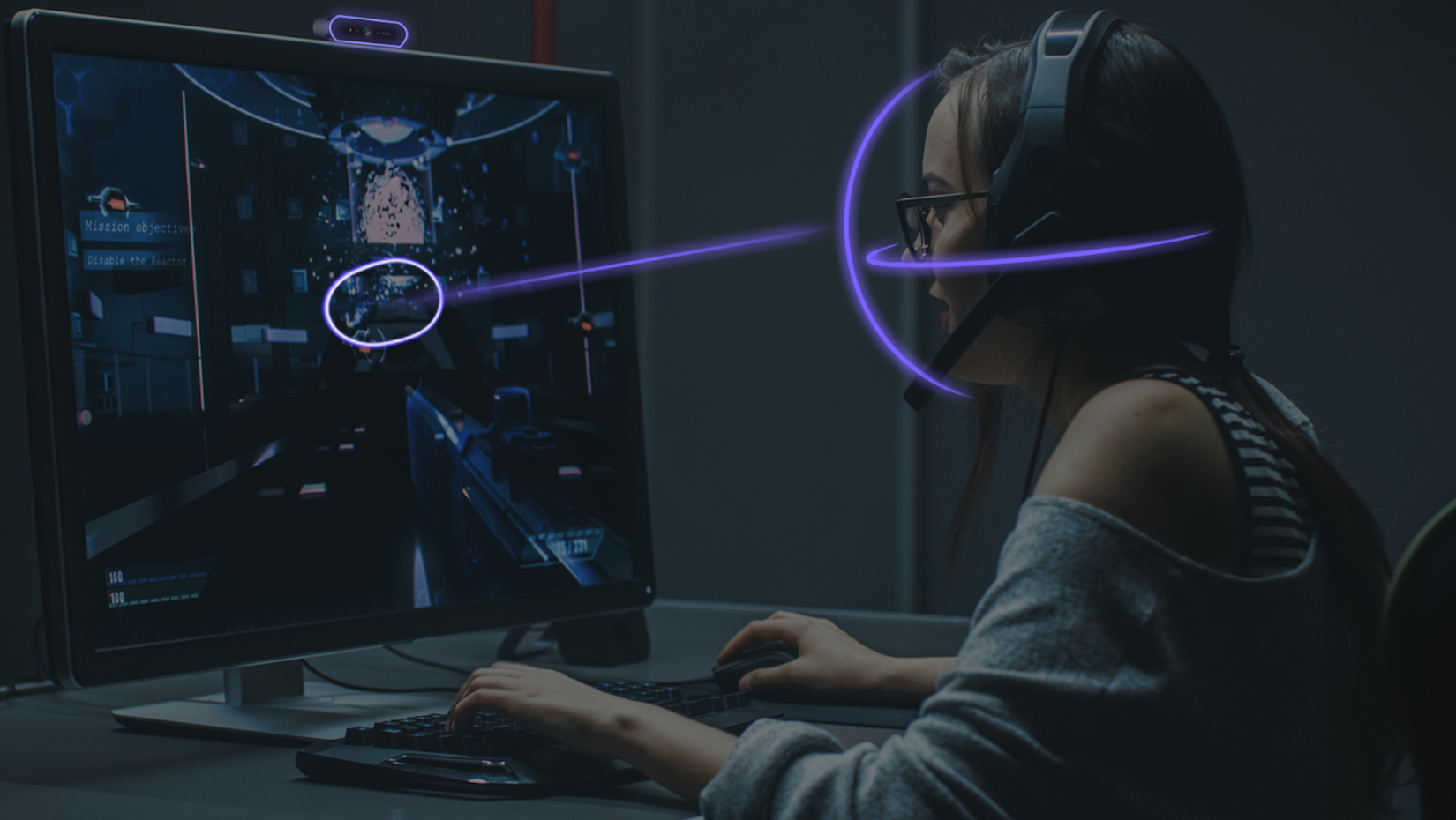 A photo of a person using the Beam tracking software with their webcam.