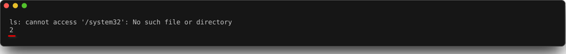 Uma janela de terminal exibe uma mensagem de erro do comando ls. Afirma que o diretório consultado não existe. Ele também exibe o número 2.-1