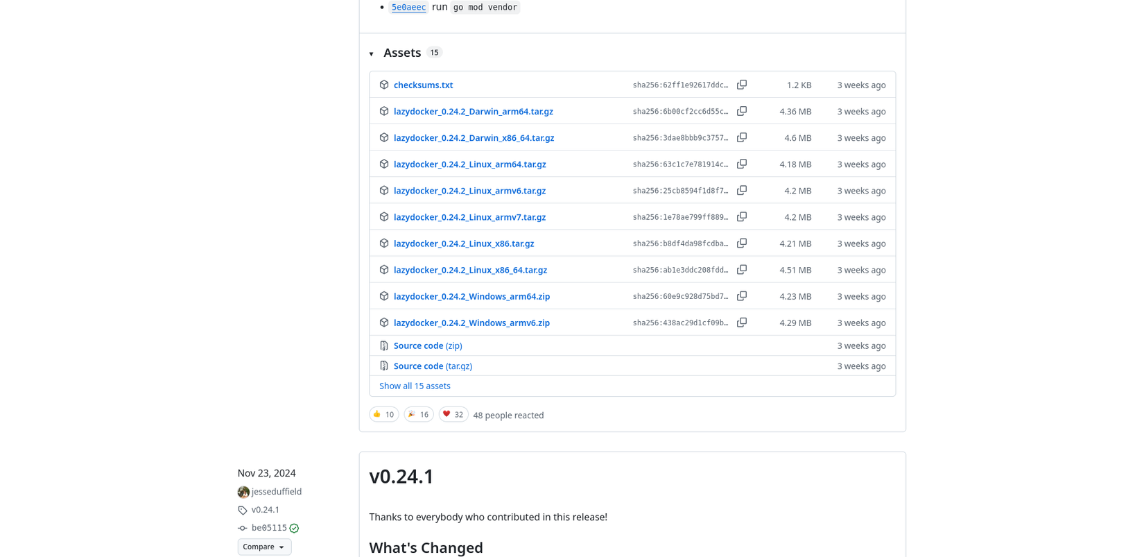 A web browser displays a page with a grouped list of filenames. Each filename is unique and uniformly contains the project name, version, operating system, and hardware platform as discrete segments.