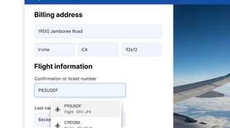 A web interface on a browser showing car rental booking and flight information.