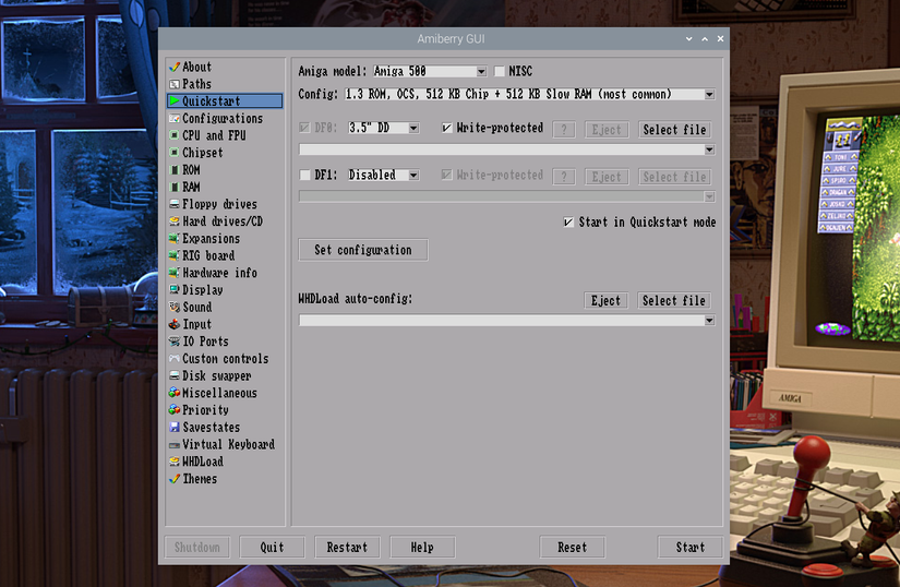 Amiberry Amiga emulator running on Raspberry Pi OS.