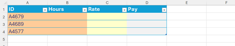 Таблица Excel с разными стилями для разных данных.