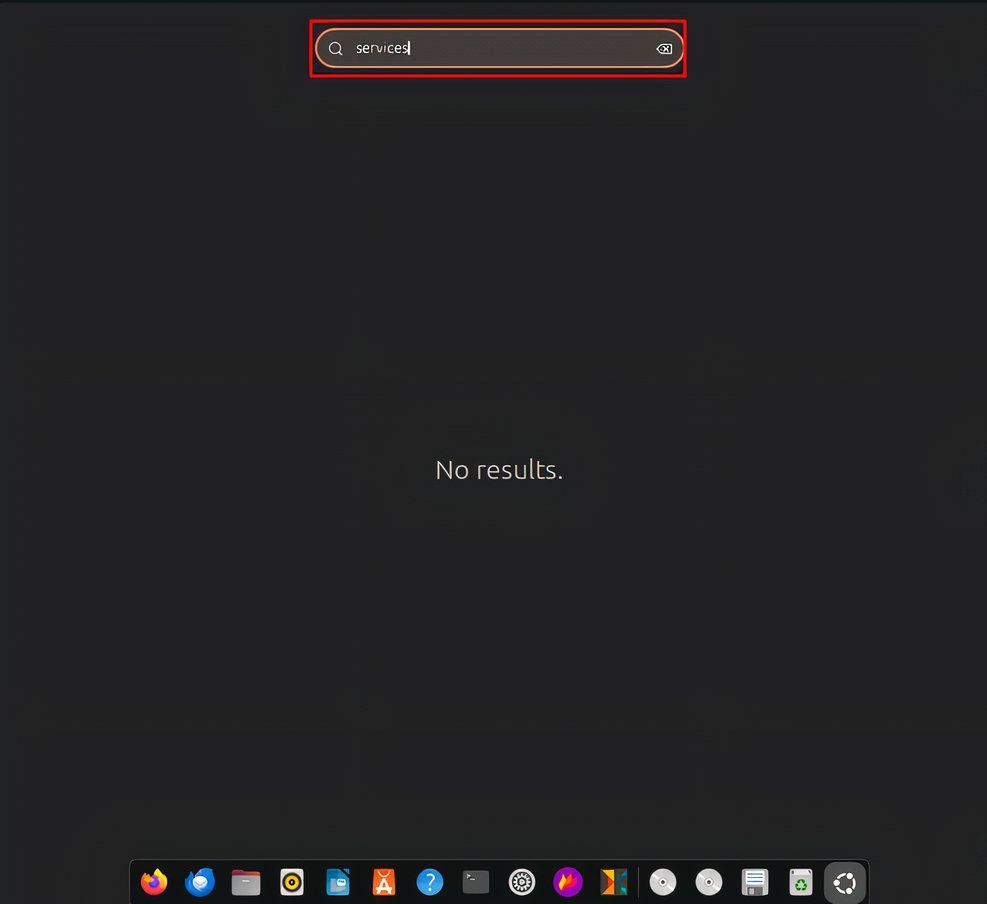 An image showing that new Ubuntu installs do not have a graphical way to manage services