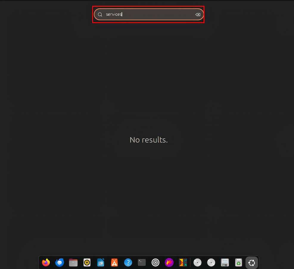 An image showing that new Ubuntu installs do not have a graphical way to manage services