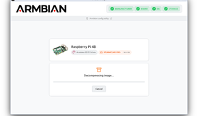 Armbian Imager decompressing an image file.