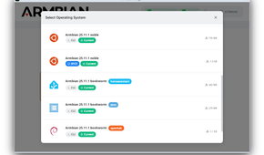 Armbian Imager image selections screen.