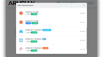 Armbian Imager image selections screen.