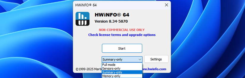 Inicializando no HWiNFO64.