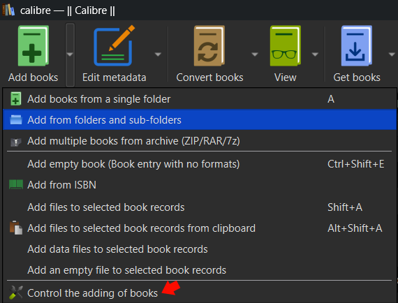 Adição de livros de controle de calibre