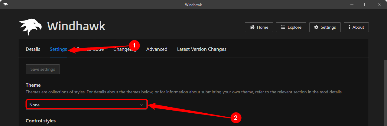 Click Settings, then click the drop-down menu to select your style.