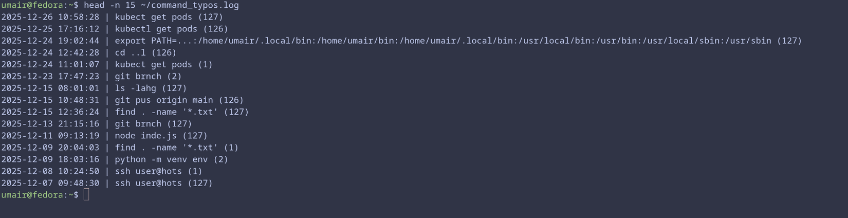 логи скрипта для опечаток в командах