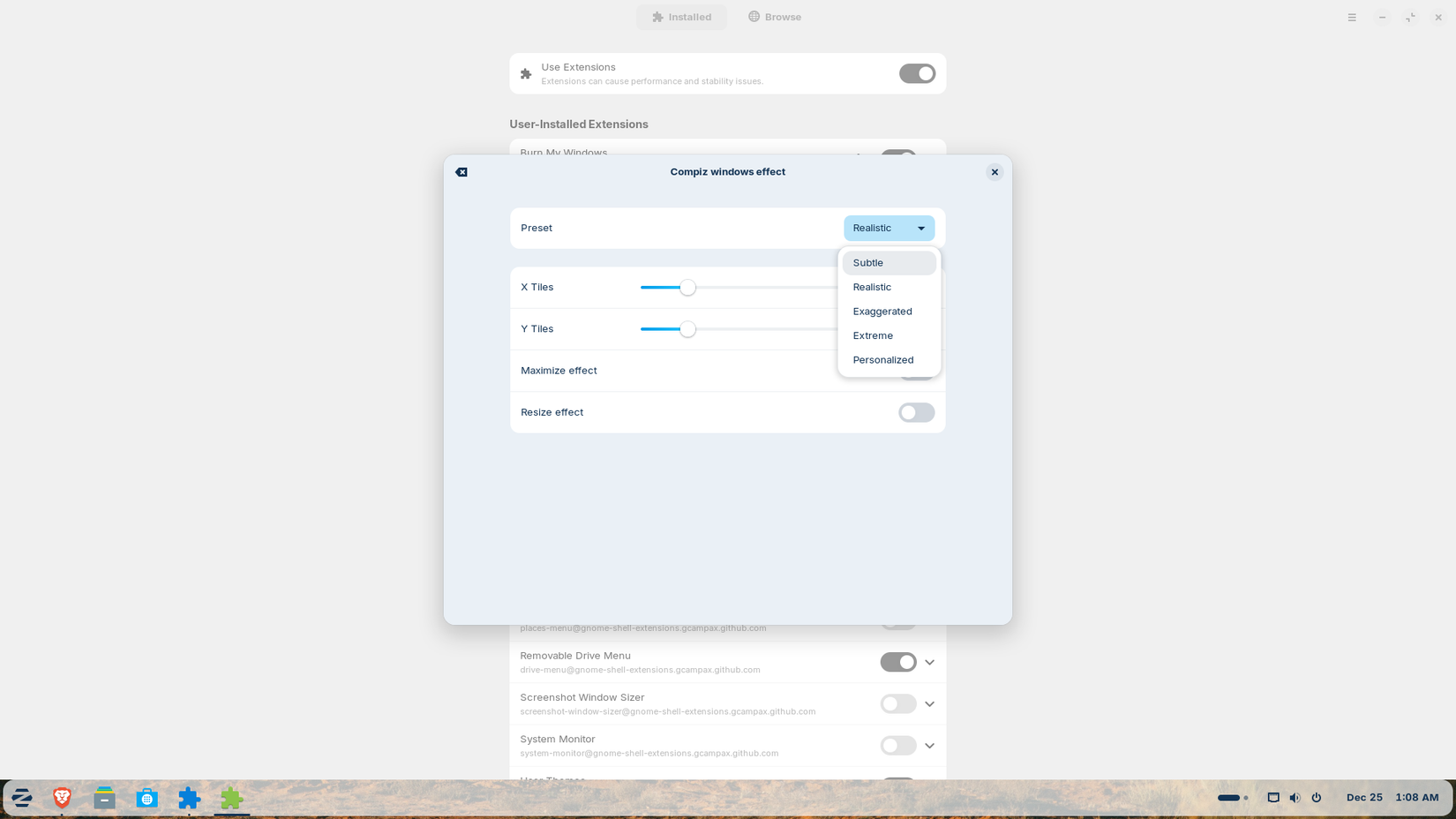 Tweaking Compiz settings.