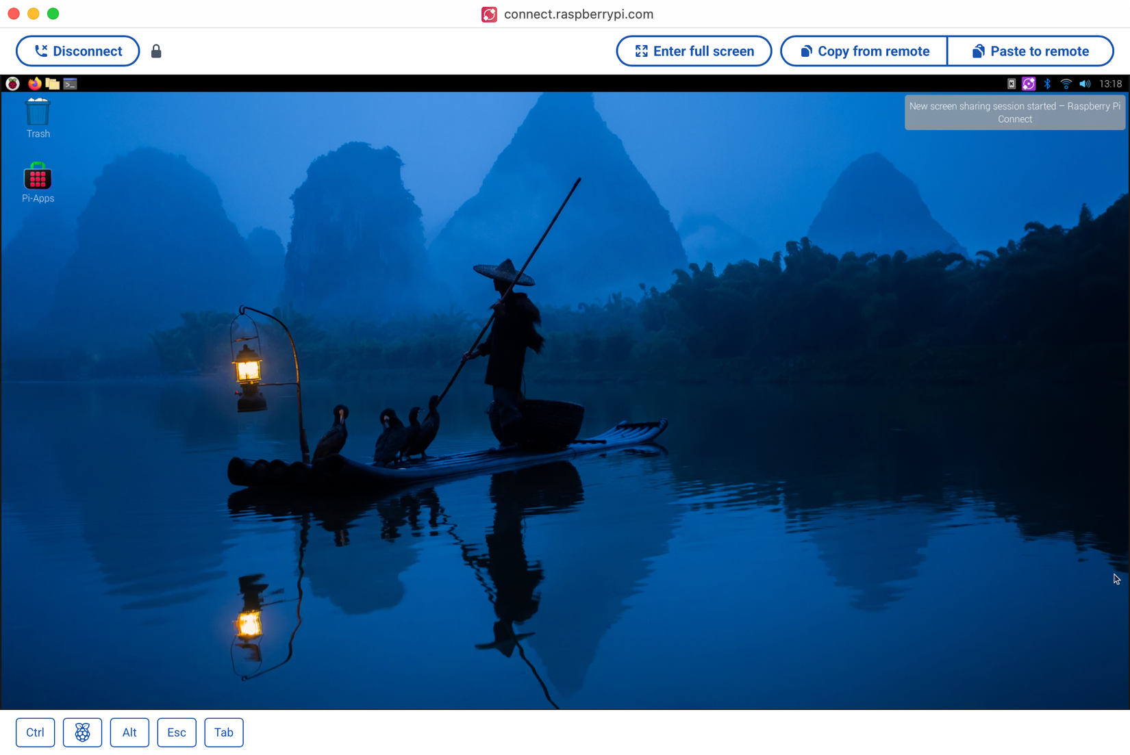 Conectado a um Raspberry Pi via Raspberry Pi Connect.