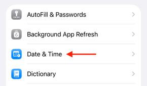 Date and Time in the General settings on an iPhone.