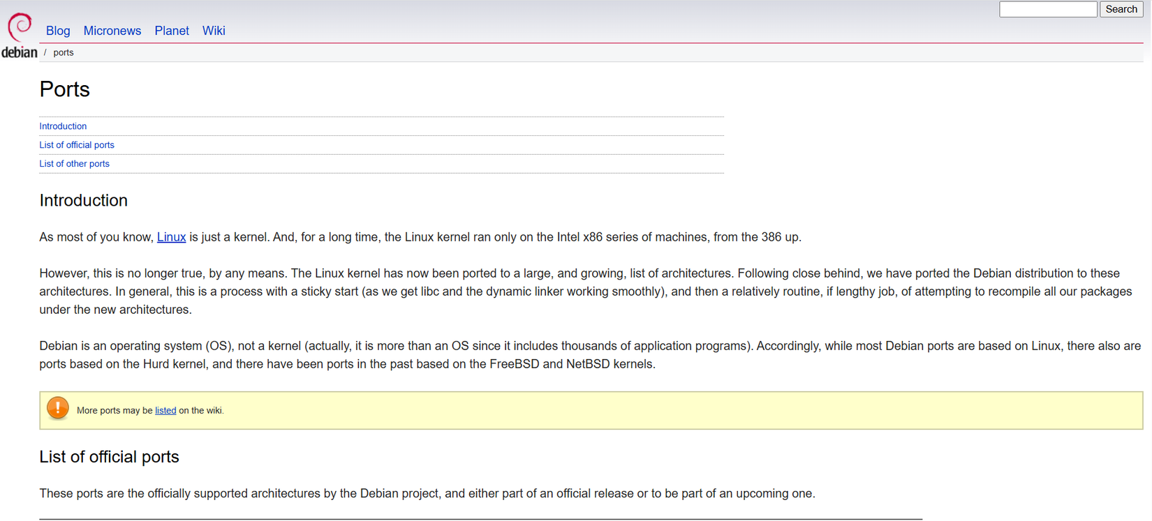 Debian ports website.