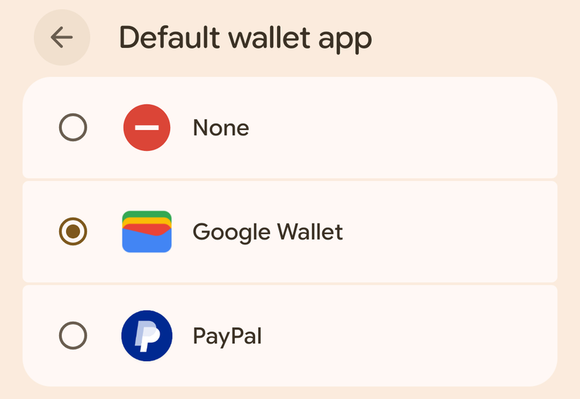Defaut wallet app Android.