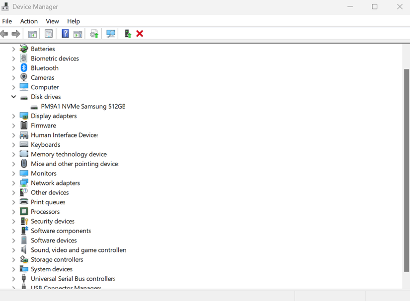 Screenshot of Windows 11 Task Manager. The section on disk drives has been expanded.