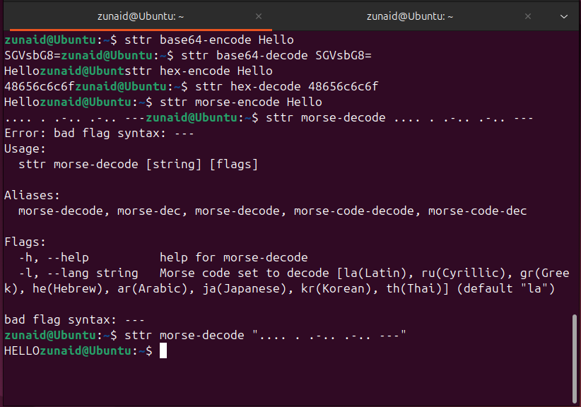 Different encoding decoding operations performed using sttr.