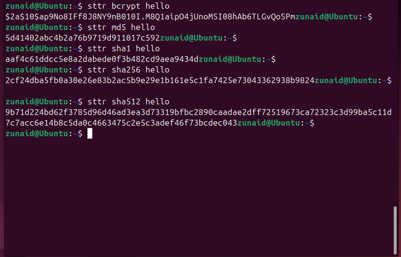 Different hashing operations performed using sttr.