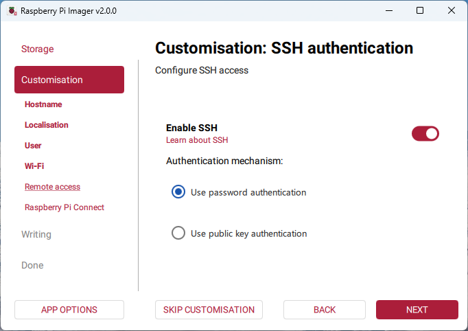 Raspberry Pi OSのSSH有効化画面
