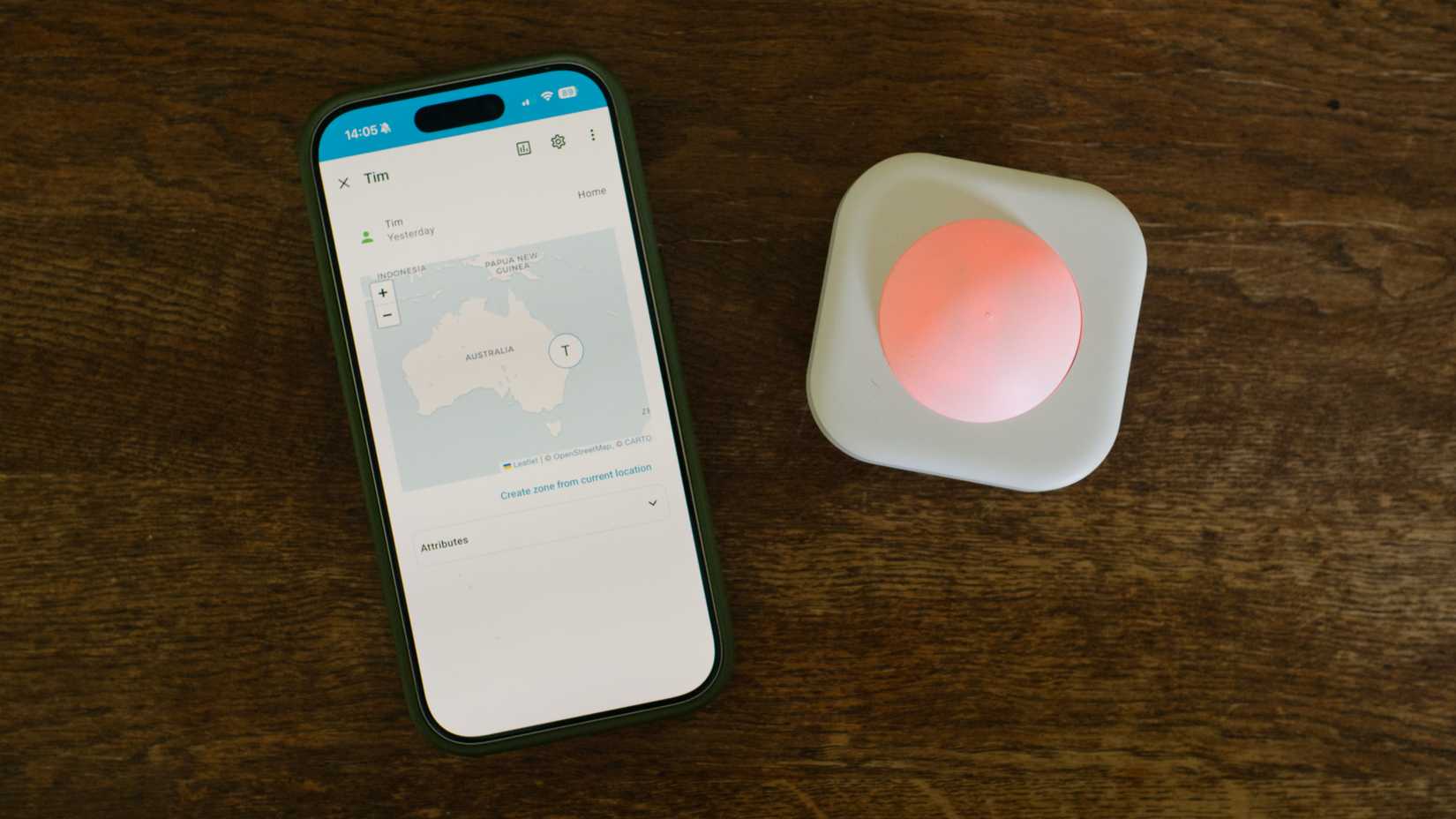 Home Assistant companion app running on an iPhone and an infrared sensor.