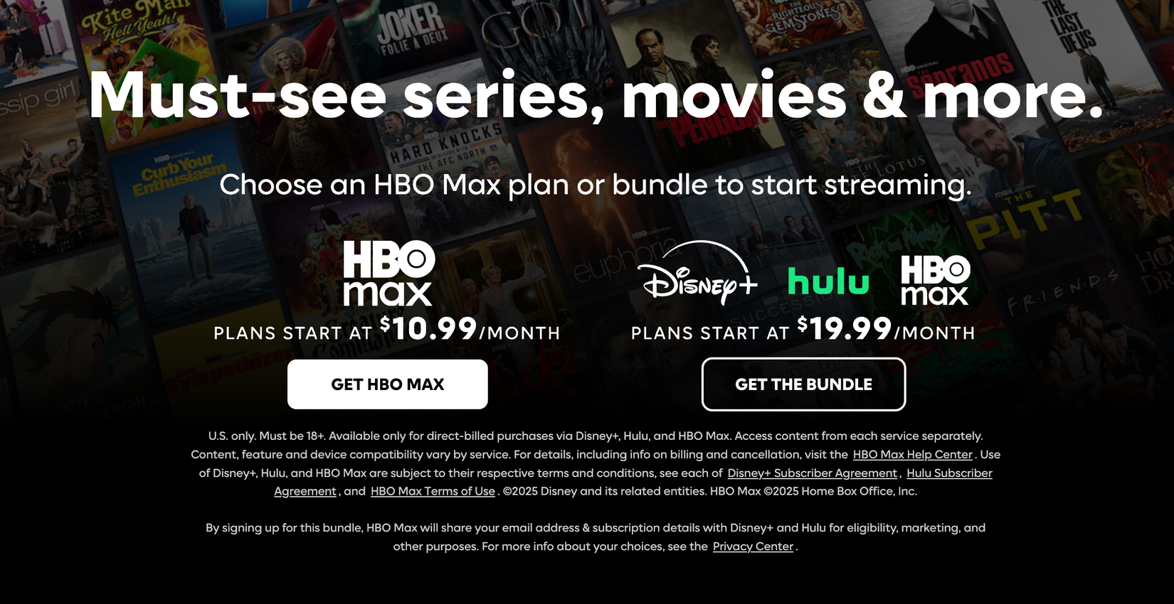 Screenshot of the HBO Max website homepage.
