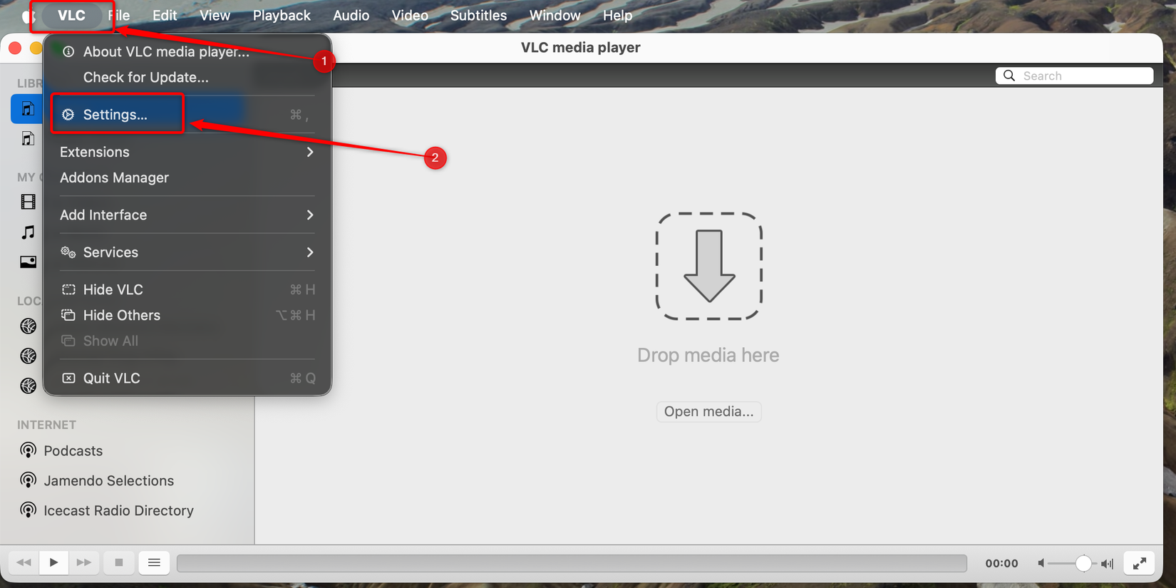 Uma janela VLC no macOS com o 
