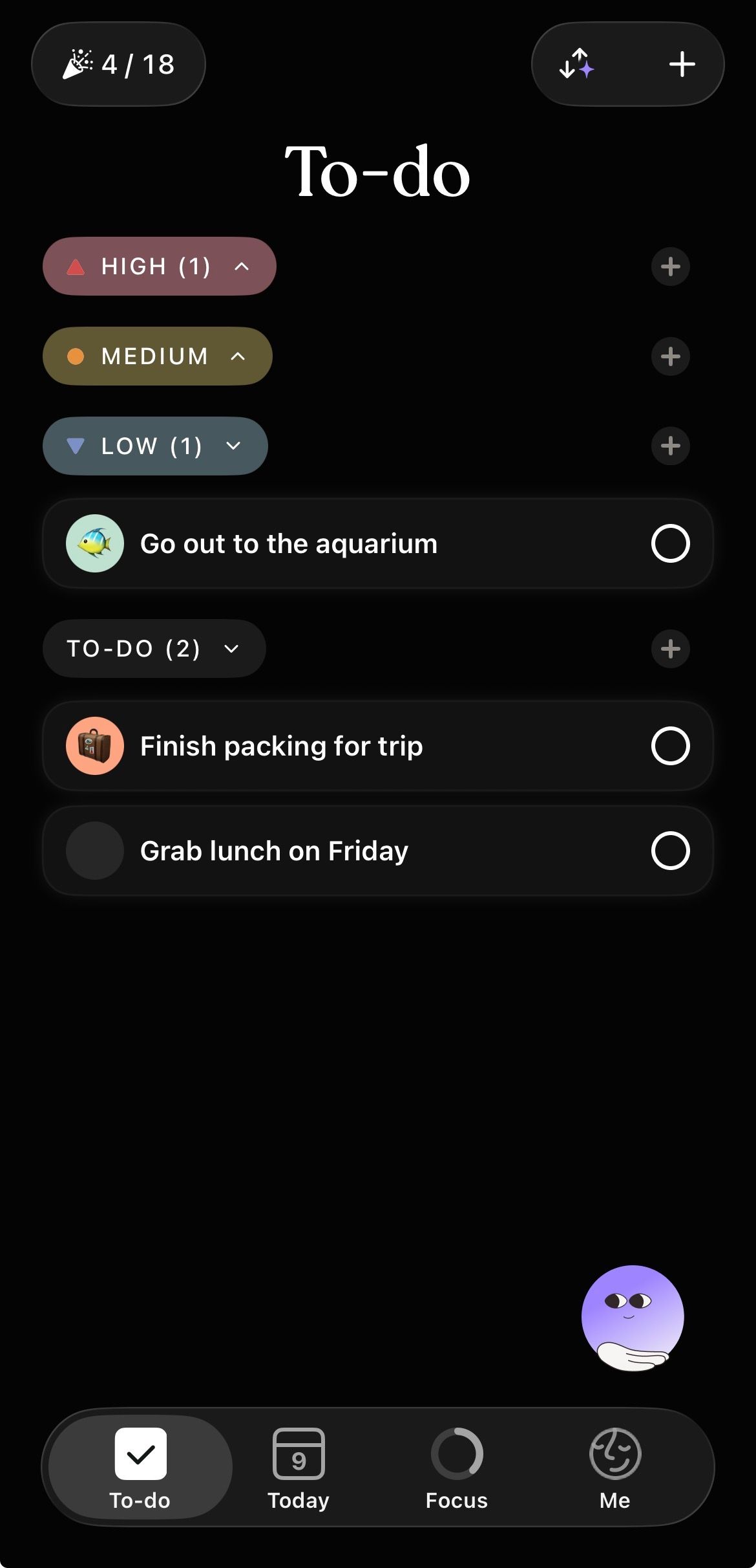The to-do list on Tiimo.