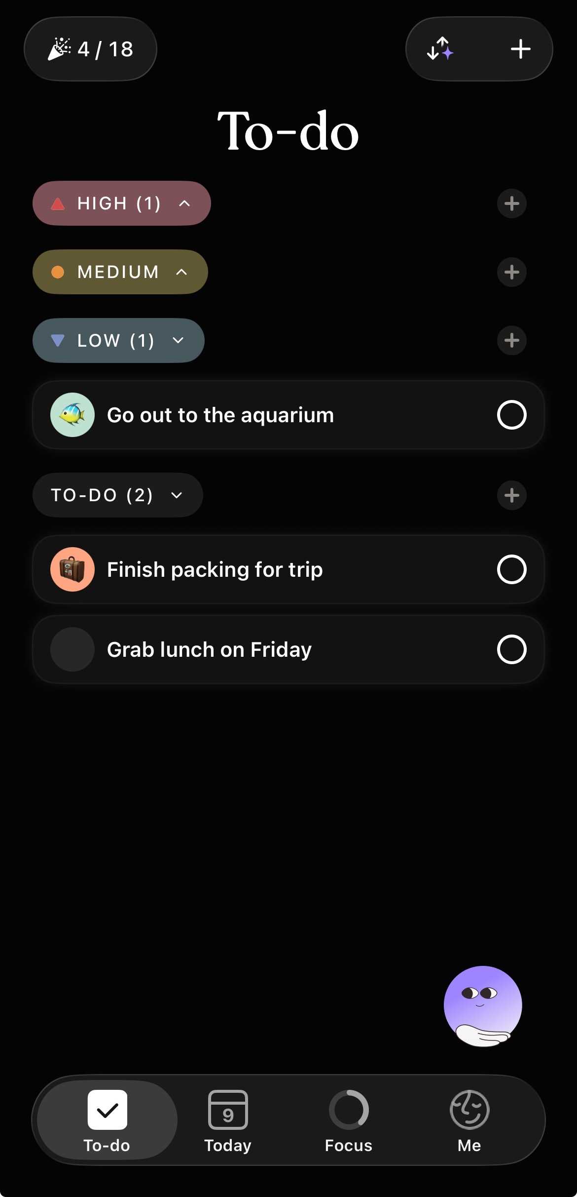 The to-do list on Tiimo.