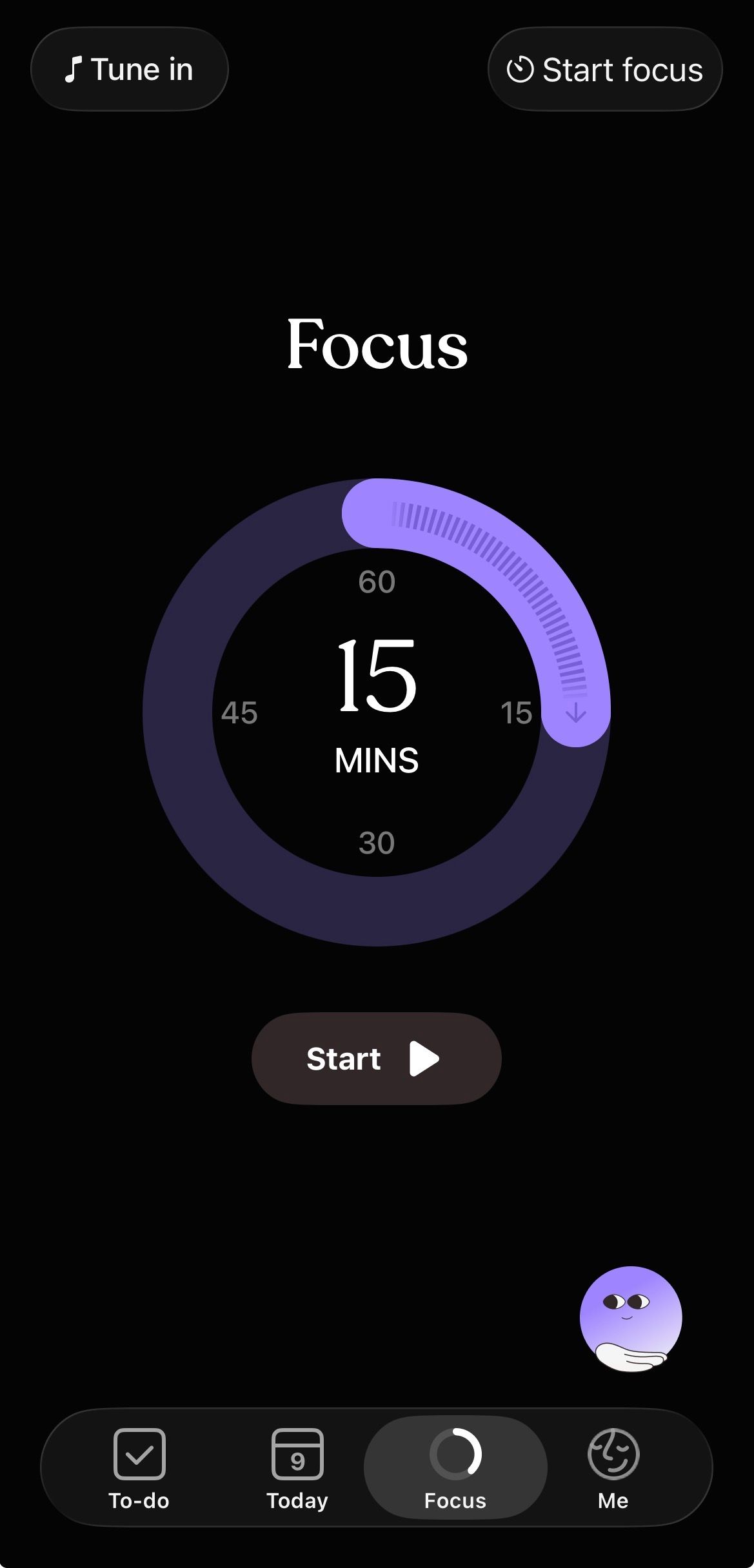 Tiimo's focus timer.