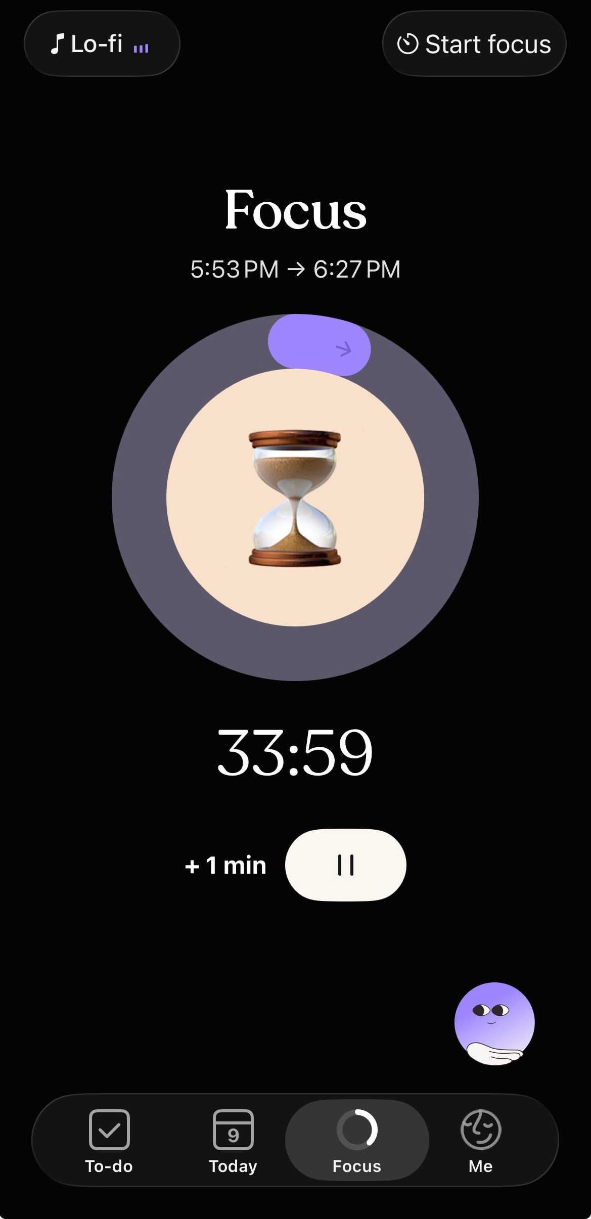 Using Tiimo's focus timer for a session.