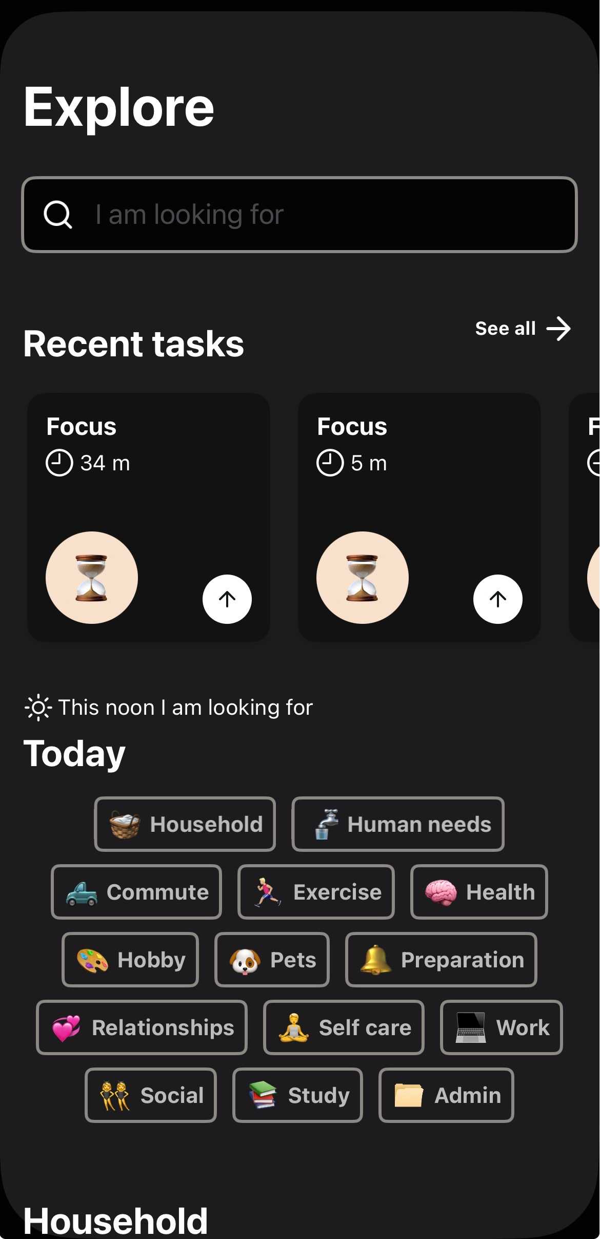 Tiimo's interface, focusing on its Explore page.