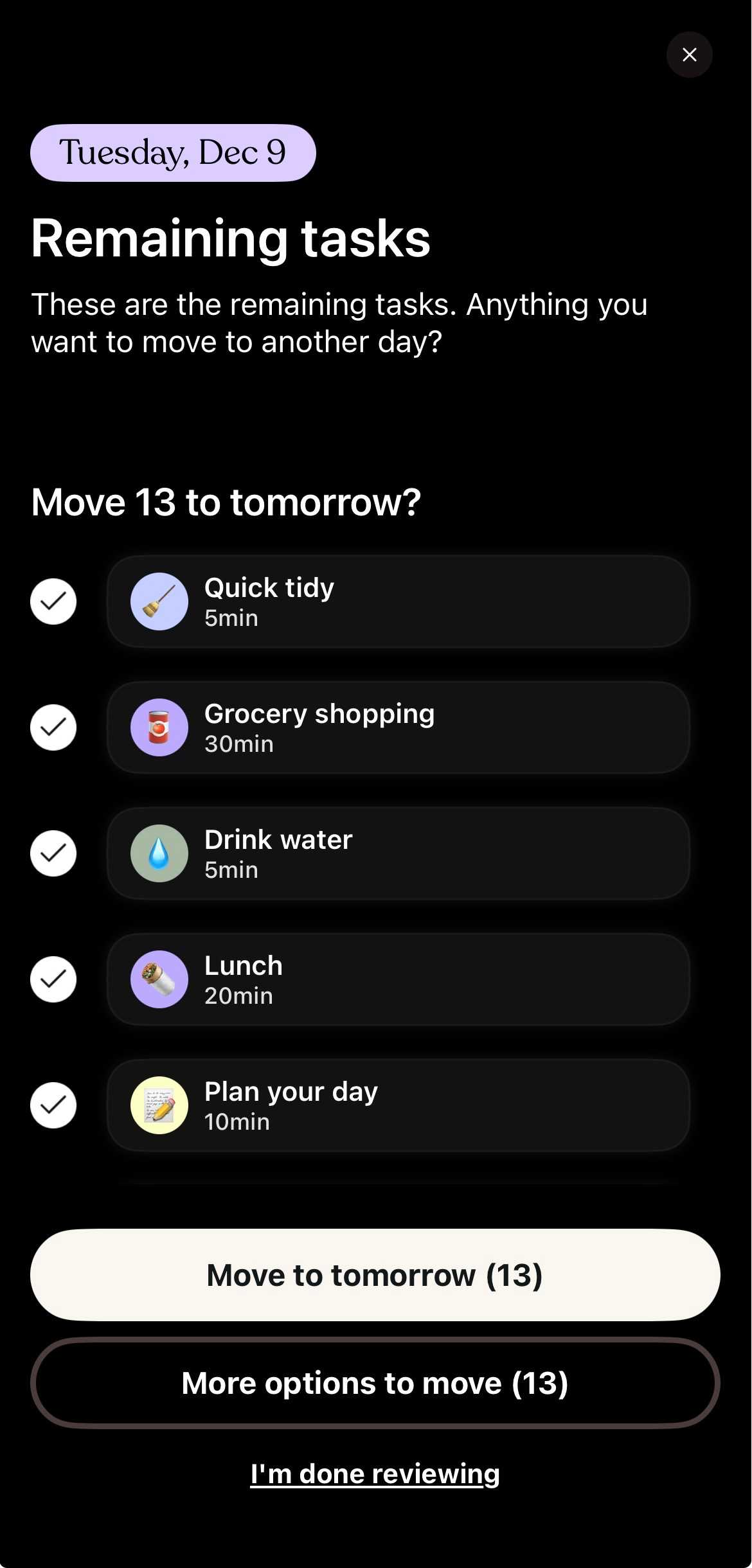 Tiimo's interface, focusing on its customizable schedule.