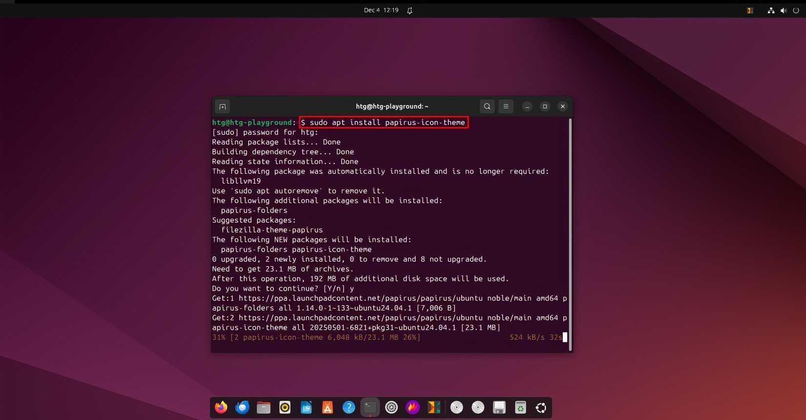 Instalando ícones do tema do ícone Papirus