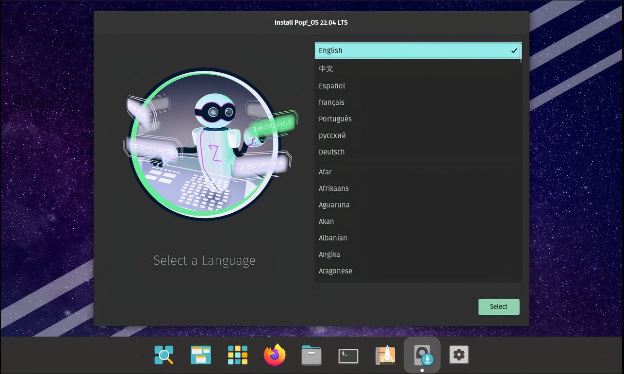 Installing-pop-_OS-language-selection-screen