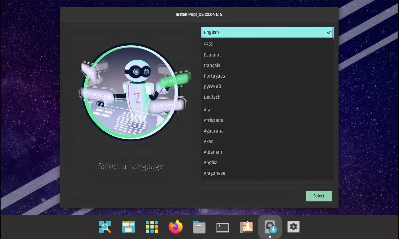 Installing-pop-_OS-language-selection-screen