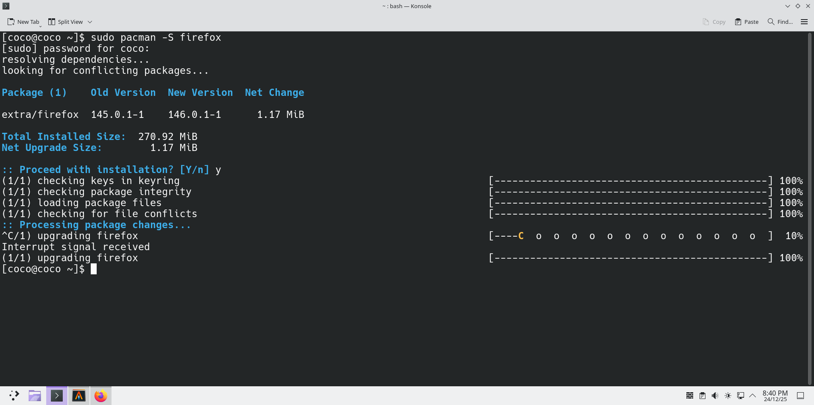 Interrompendo um comando com Ctrl+C.