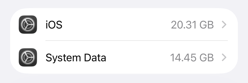 iPhone System Data showing as 14.45GB.