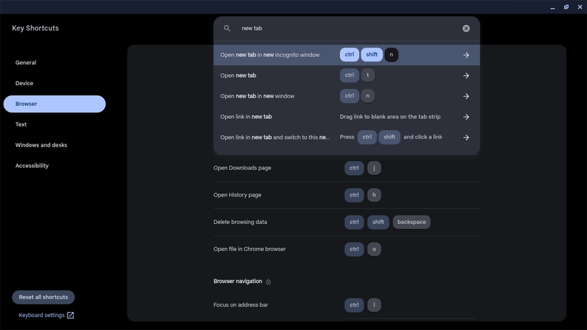keyboard shortcuts cheatsheet app on chromebook