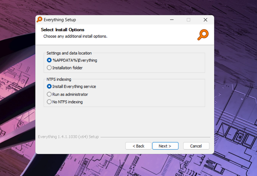 Todas as opções de instalação.