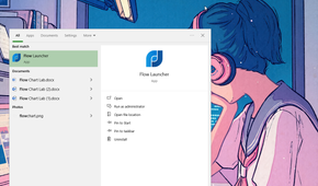 Using Windows Search to open Flow Launcher for the first time.