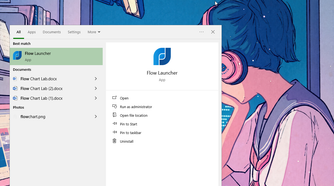 Using Windows Search to open Flow Launcher for the first time.