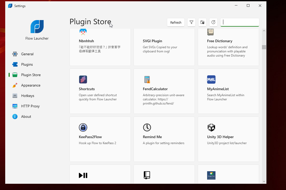 Plugin store to download Flow Launcher plugins.