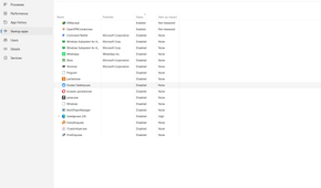 A list of startup apps in Task Manager.