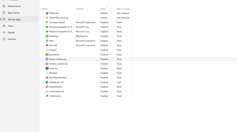 A list of startup apps in Task Manager.