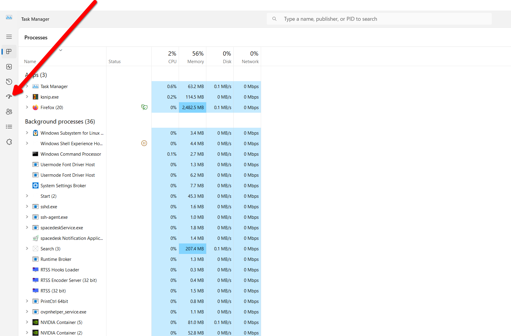 Opening the startup apps tab in Task Manager.
